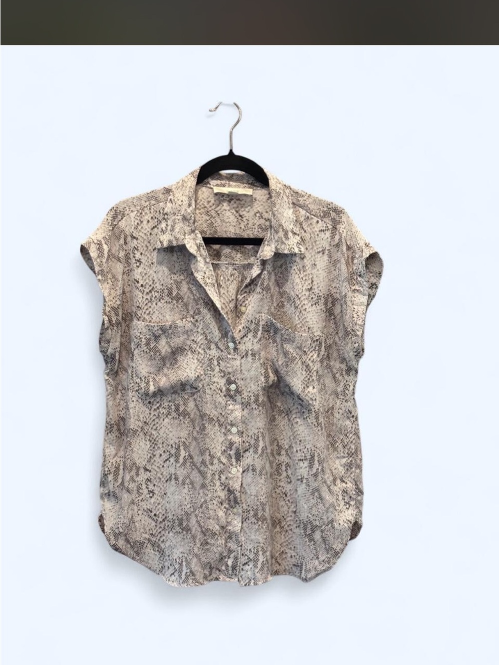 LOFT Neutral Snake-Print Short Sleeve Button-Down Top